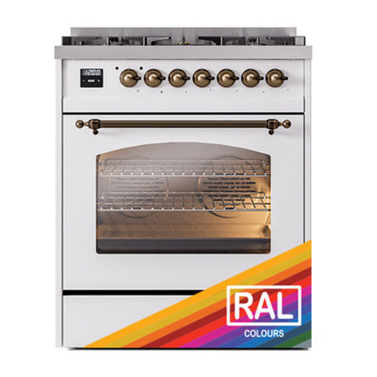ILVE Nostalgie II 30" RAL Dual Fuel Range with 5 Burners Triple Glass Door Liquid Propane