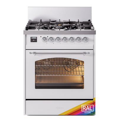 ILVE Nostalgie II 30" RAL Dual Fuel Range with 5 Burners Triple Glass Door Liquid Propane