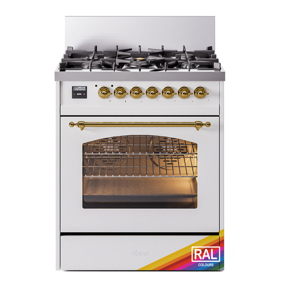 ILVE Nostalgie II 30" RAL Dual Fuel Range with 5 Burners Triple Glass Door Liquid Propane