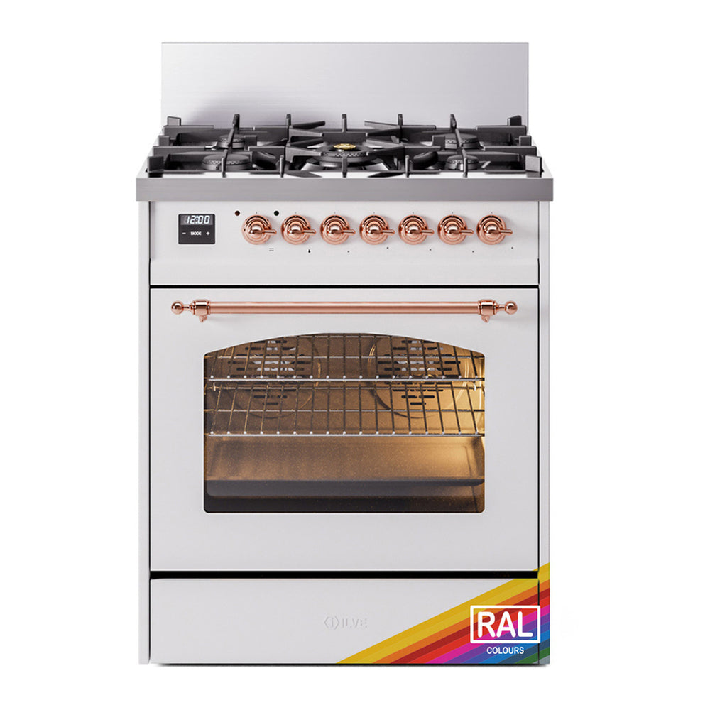 ILVE Nostalgie II 30" RAL Dual Fuel Range with 5 Burners Triple Glass Door Liquid Propane