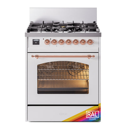 ILVE Nostalgie II 30" RAL Dual Fuel Range with 5 Burners Triple Glass Door Liquid Propane