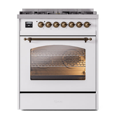 ILVE Nostalgie II 30" White Dual Fuel Range with 5 Burners Triple Glass Door Natural Gas