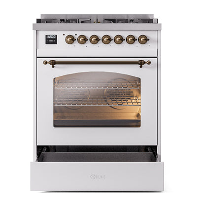 ILVE Nostalgie II 30" White Dual Fuel Range with 5 Burners Triple Glass Door Natural Gas