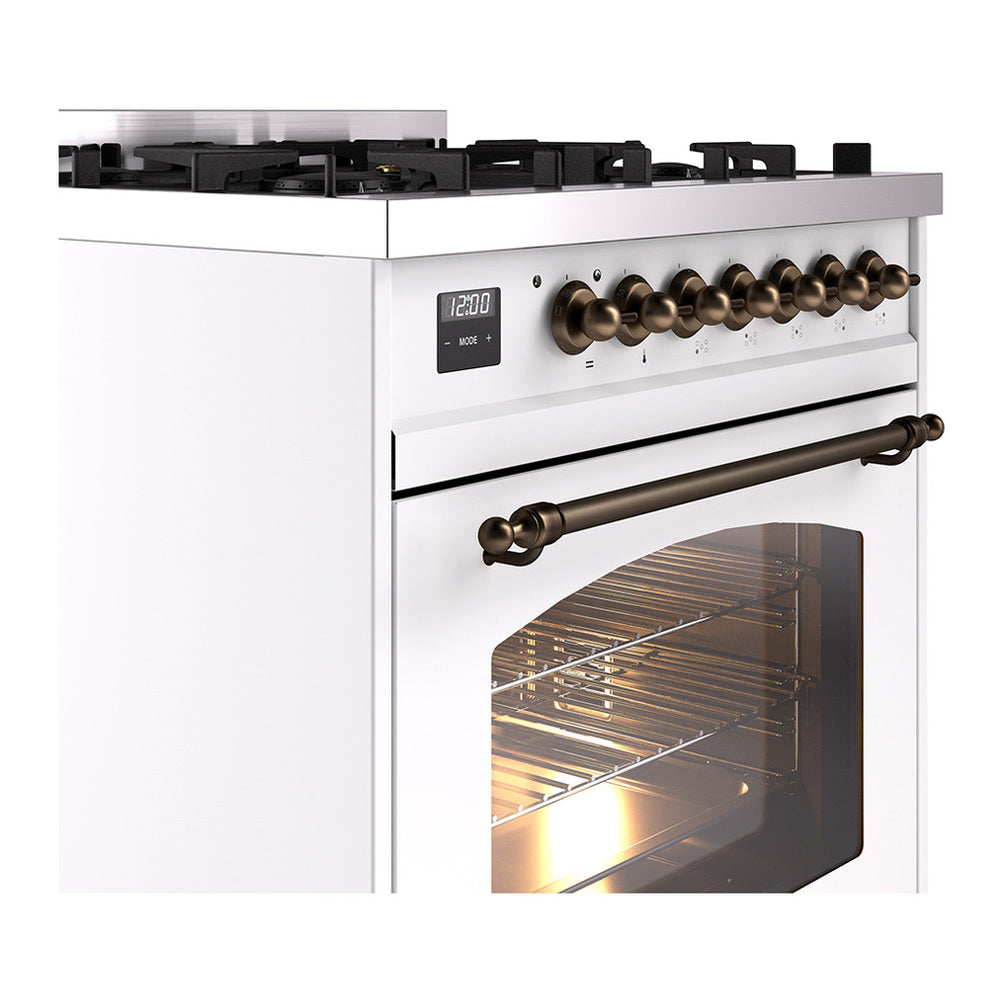 ILVE Nostalgie II 30" White Dual Fuel Range with 5 Burners Triple Glass Door Natural Gas