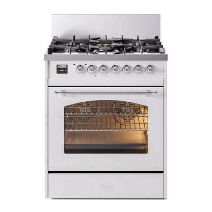 ILVE Nostalgie II 30" White Dual Fuel Range with 5 Burners Triple Glass Door Natural Gas