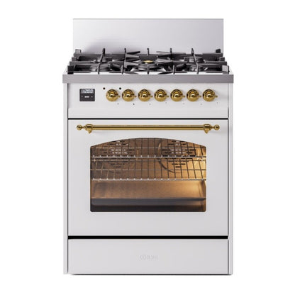 ILVE Nostalgie II 30" White Dual Fuel Range with 5 Burners Triple Glass Door Natural Gas