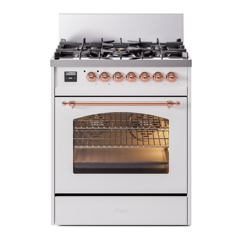 ILVE Nostalgie II 30" White Dual Fuel Range with 5 Burners Triple Glass Door Natural Gas