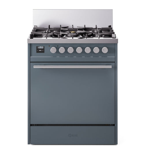 ILVE Professional Plus II 30" Dual Fuel Range with 5 Burners Solid Door Natural Gas
