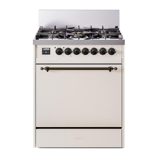 ILVE Nostalgie II 30" Antique White Dual Fuel Range with 5 Burners Solid Door Natural Gas