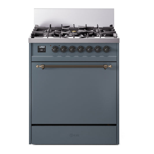 ILVE Nostalgie II 30" Blue Grey Dual Fuel Range with 5 Burners Solid Door Liquid Propane