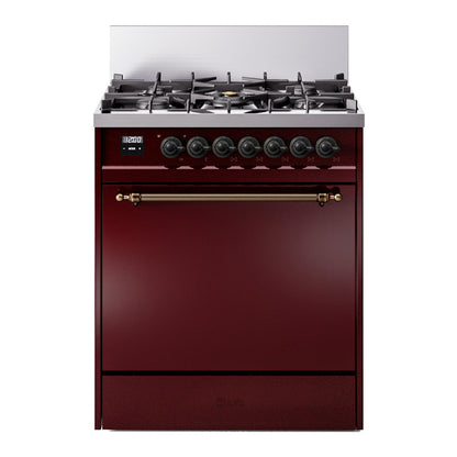ILVE Nostalgie II 30" Burgundy Dual Fuel Range with 5 Burners Solid Door Liquid Propane