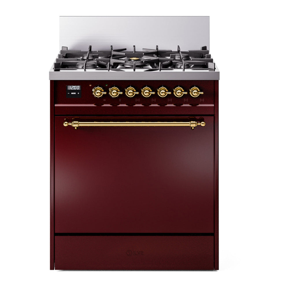 ILVE Nostalgie II 30" Burgundy Dual Fuel Range with 5 Burners Solid Door Liquid Propane