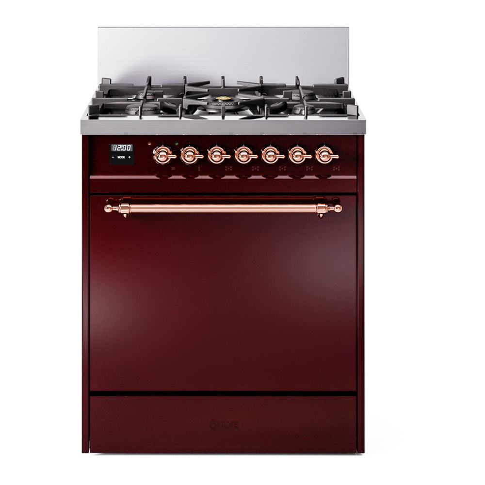 ILVE Nostalgie II 30" Burgundy Dual Fuel Range with 5 Burners Solid Door Liquid Propane