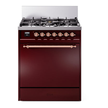 ILVE Nostalgie II 30" Burgundy Dual Fuel Range with 5 Burners Solid Door Liquid Propane