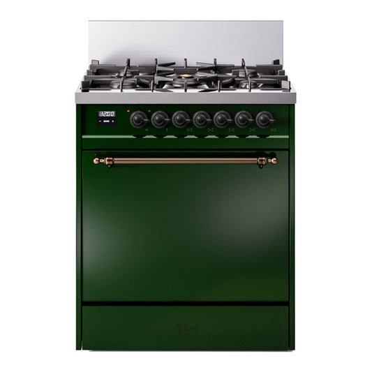 ILVE Nostalgie II 30" Emerald Green Dual Fuel Range with 5 Burners Solid Door Liquid Propane