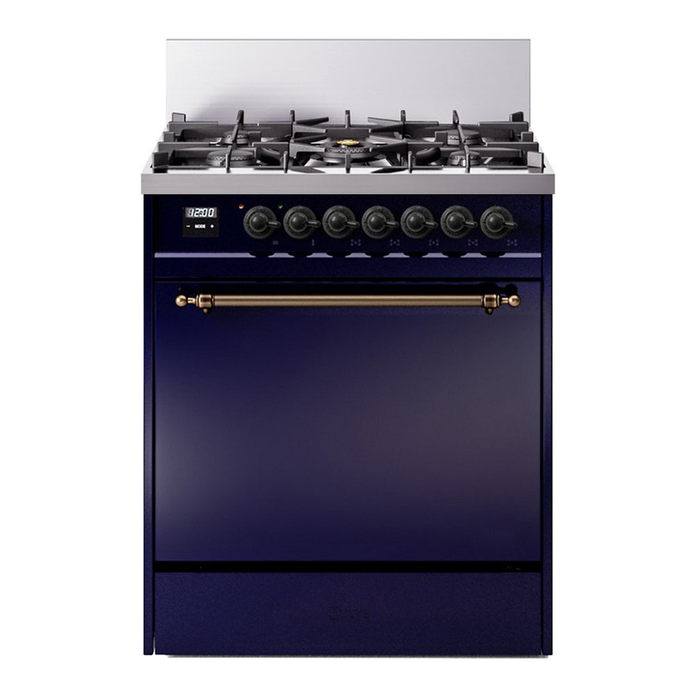ILVE Nostalgie II 30" Midnight Blue Dual Fuel Range with 5 Burners Solid Door Liquid Propane