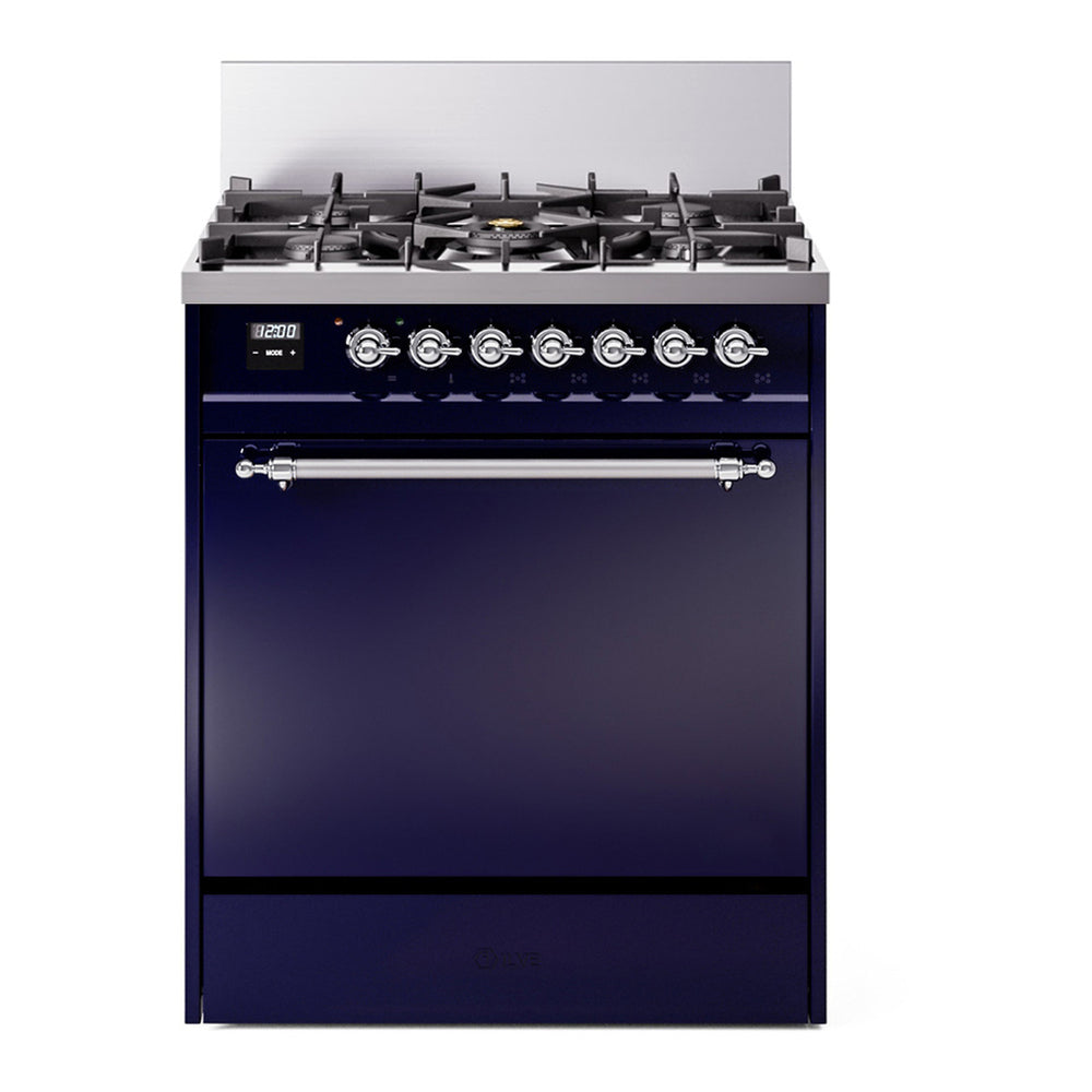 ILVE Nostalgie II 30" Midnight Blue Dual Fuel Range with 5 Burners Solid Door Liquid Propane