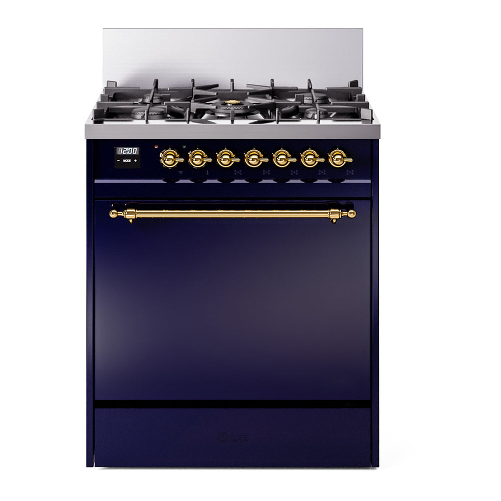 ILVE Nostalgie II 30" Midnight Blue Dual Fuel Range with 5 Burners Solid Door Liquid Propane