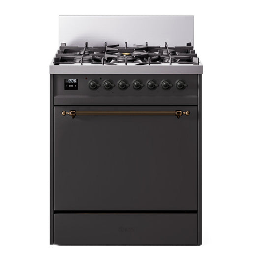 ILVE Nostalgie II 30" Graphite Matte Dual Fuel Range with 5 Burners Solid Door Liquid Propane