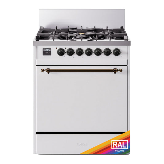 ILVE Nostalgie II 30" RAL Dual Fuel Range with 5 Burners Solid Door Natural Gas