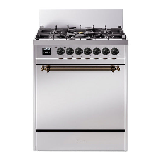 ILVE Nostalgie II 30" Stainless Steel Dual Fuel Range with 5 Burners Solid Door Liquid Propane