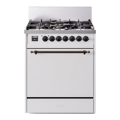 ILVE Nostalgie II 30" White Dual Fuel Range with 5 Burners Solid Door Natural Gas
