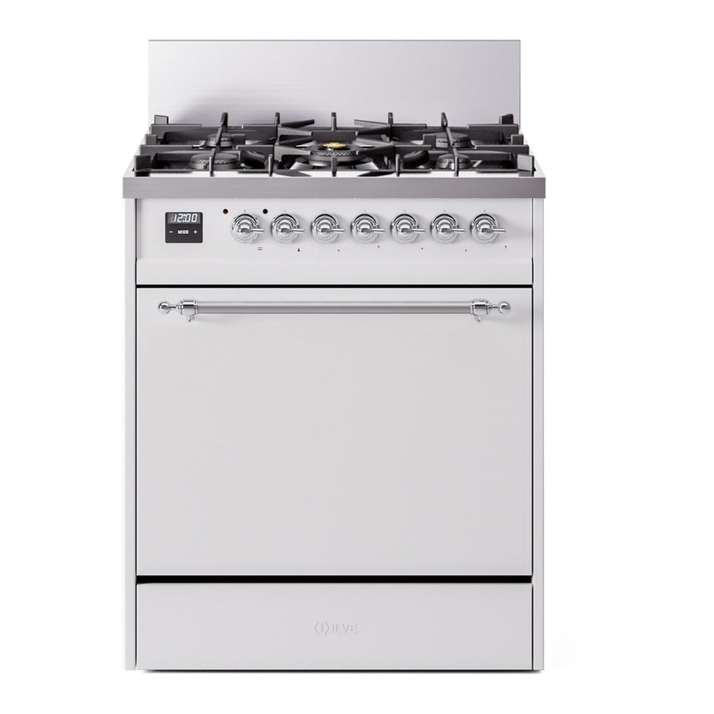 ILVE Nostalgie II 30" White Dual Fuel Range with 5 Burners Solid Door Natural Gas