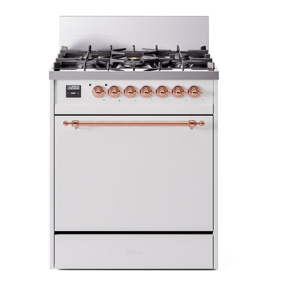 ILVE Nostalgie II 30" White Dual Fuel Range with 5 Burners Solid Door Natural Gas