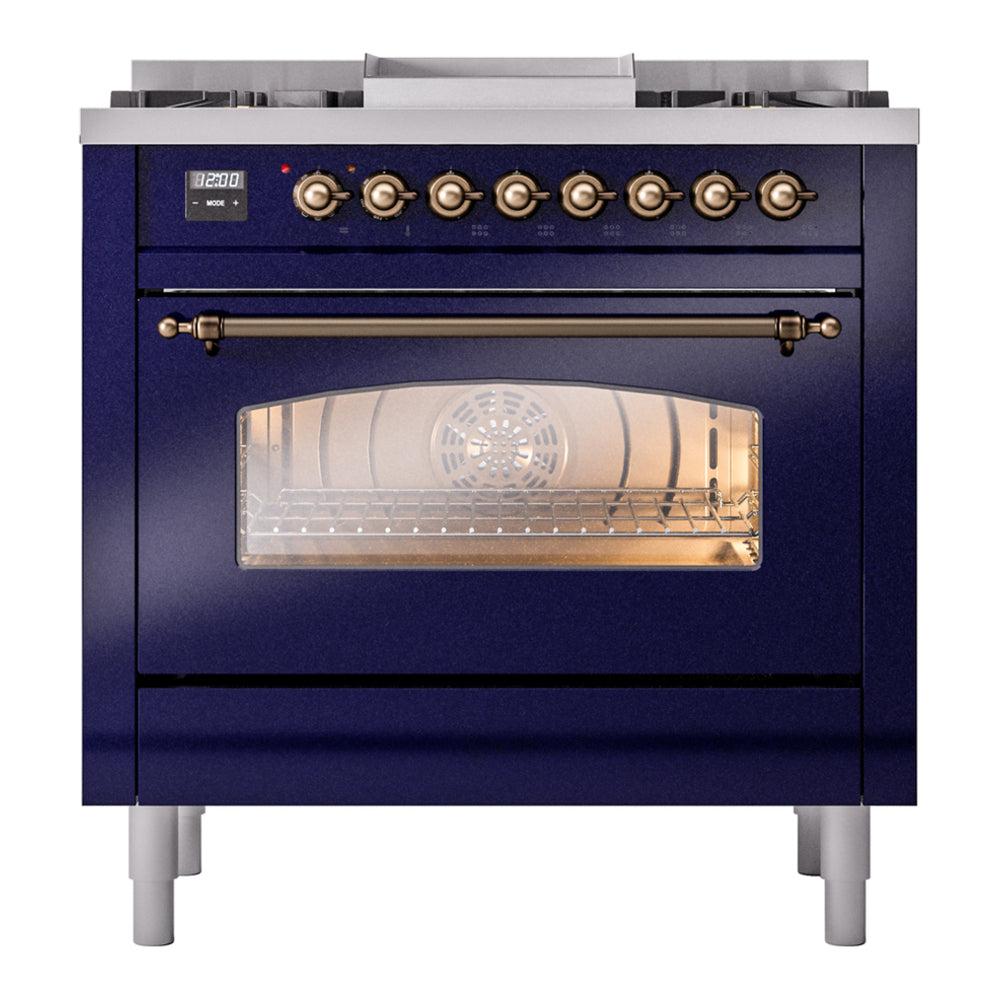 ILVE Nostalgie II 36" Midnight Blue Dual Fuel Range with 6 Burners and Griddle Triple Glass Door Liquid Propane