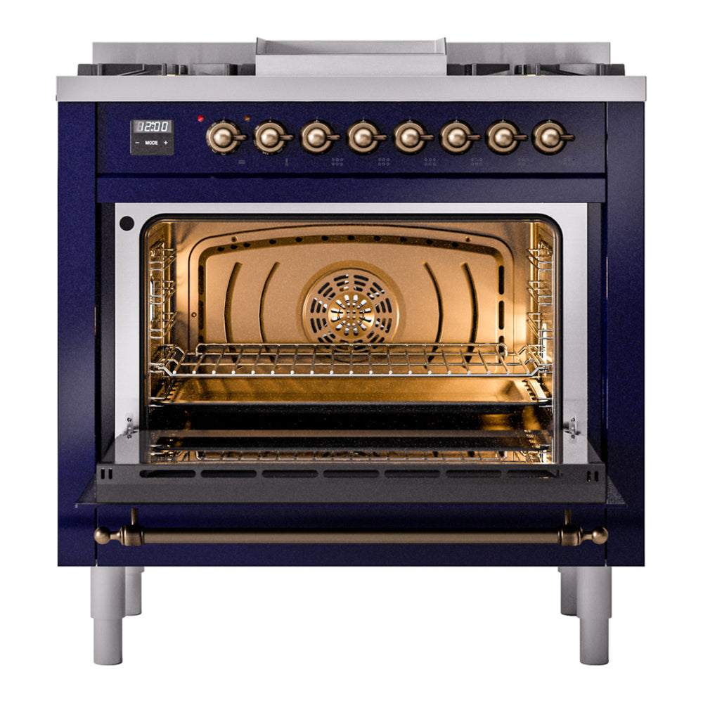 ILVE Nostalgie II 36" Midnight Blue Dual Fuel Range with 6 Burners and Griddle Triple Glass Door Liquid Propane