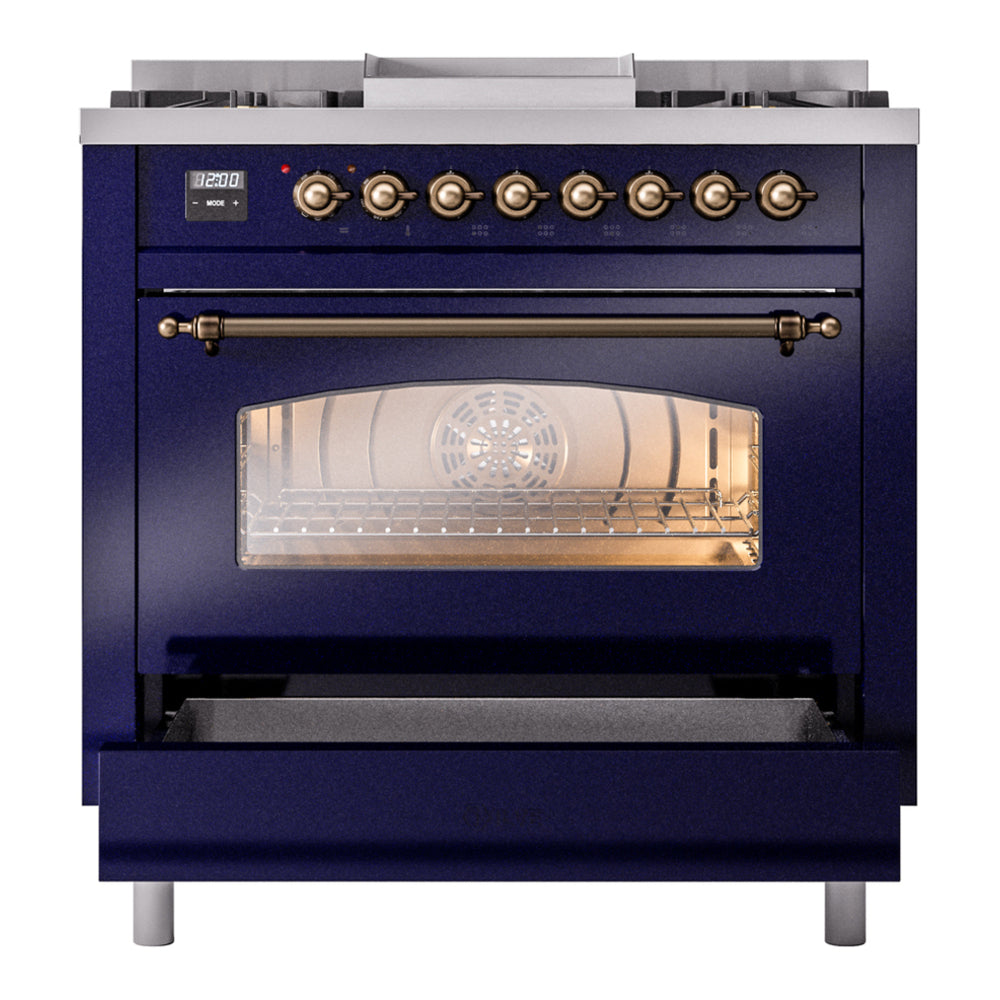 ILVE Nostalgie II 36" Midnight Blue Dual Fuel Range with 6 Burners and Griddle Triple Glass Door Liquid Propane