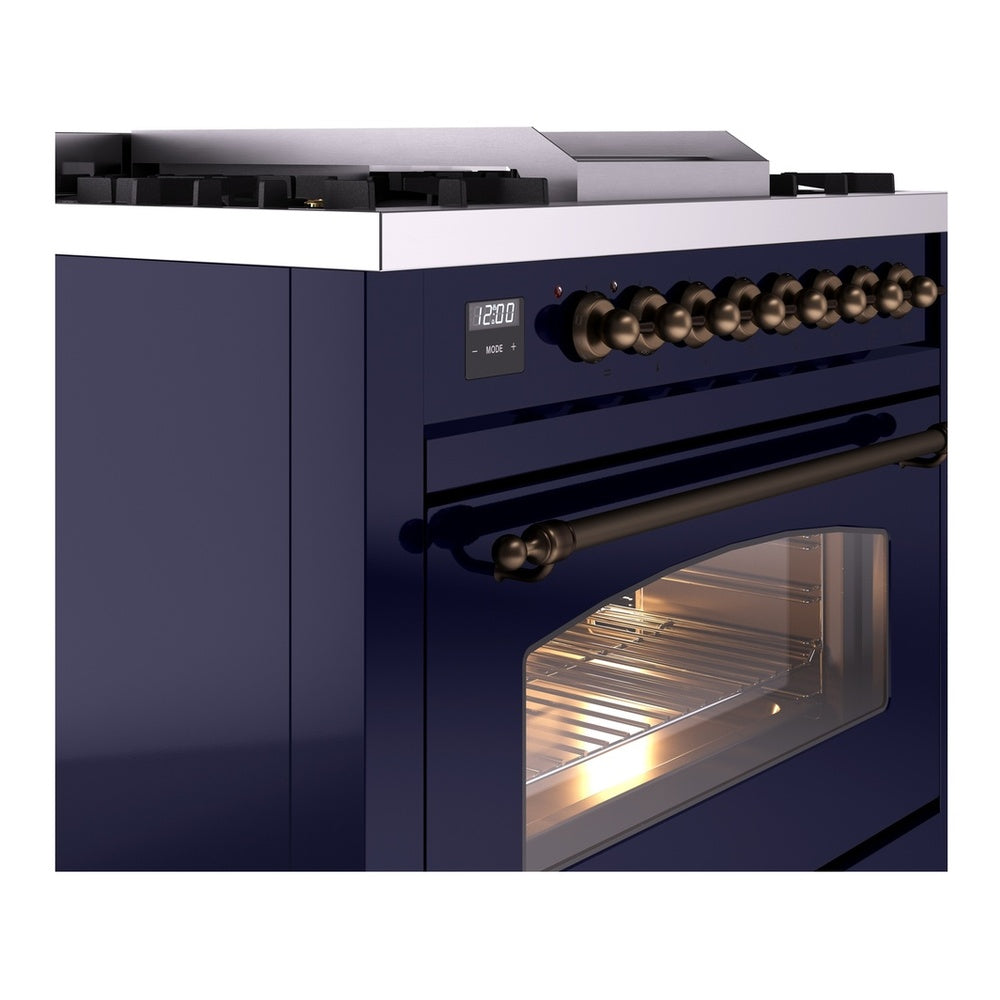 ILVE Nostalgie II 36" Midnight Blue Dual Fuel Range with 6 Burners and Griddle Triple Glass Door Liquid Propane