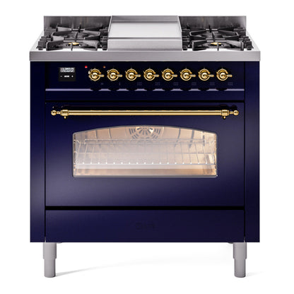 ILVE Nostalgie II 36" Midnight Blue Dual Fuel Range with 6 Burners and Griddle Triple Glass Door Natural Gas