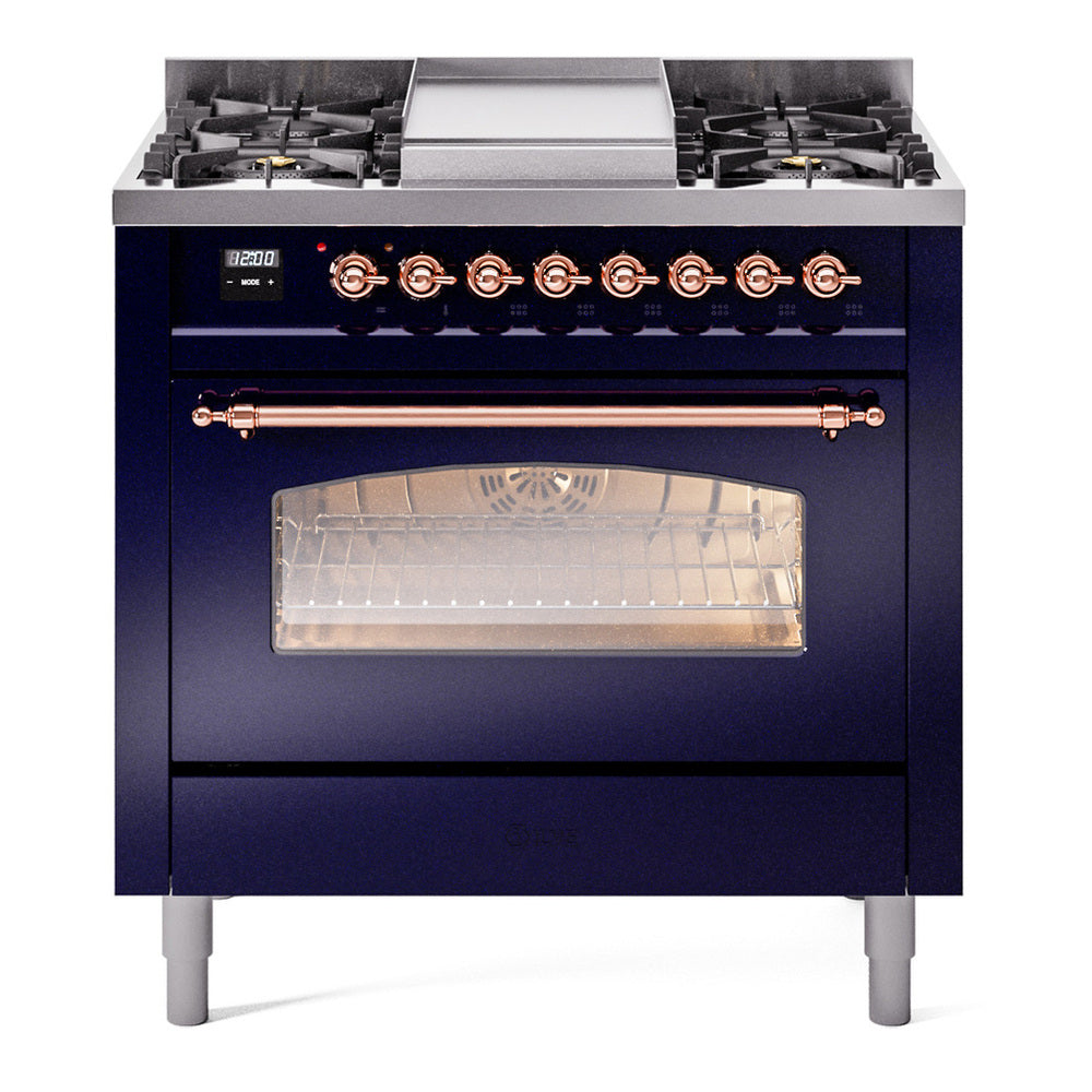 ILVE Nostalgie II 36" Midnight Blue Dual Fuel Range with 6 Burners and Griddle Triple Glass Door Liquid Propane