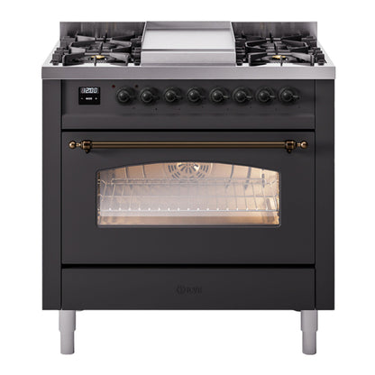 ILVE Nostalgie II 36" Graphite Matte Dual Fuel Range with 6 Burners and Griddle Triple Glass Door Liquid Propane