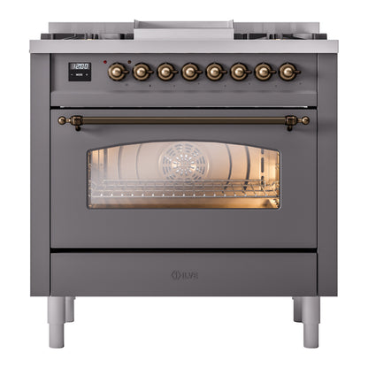 ILVE Nostalgie II 36" Graphite Matte Dual Fuel Range with 6 Burners and Griddle Triple Glass Door Liquid Propane