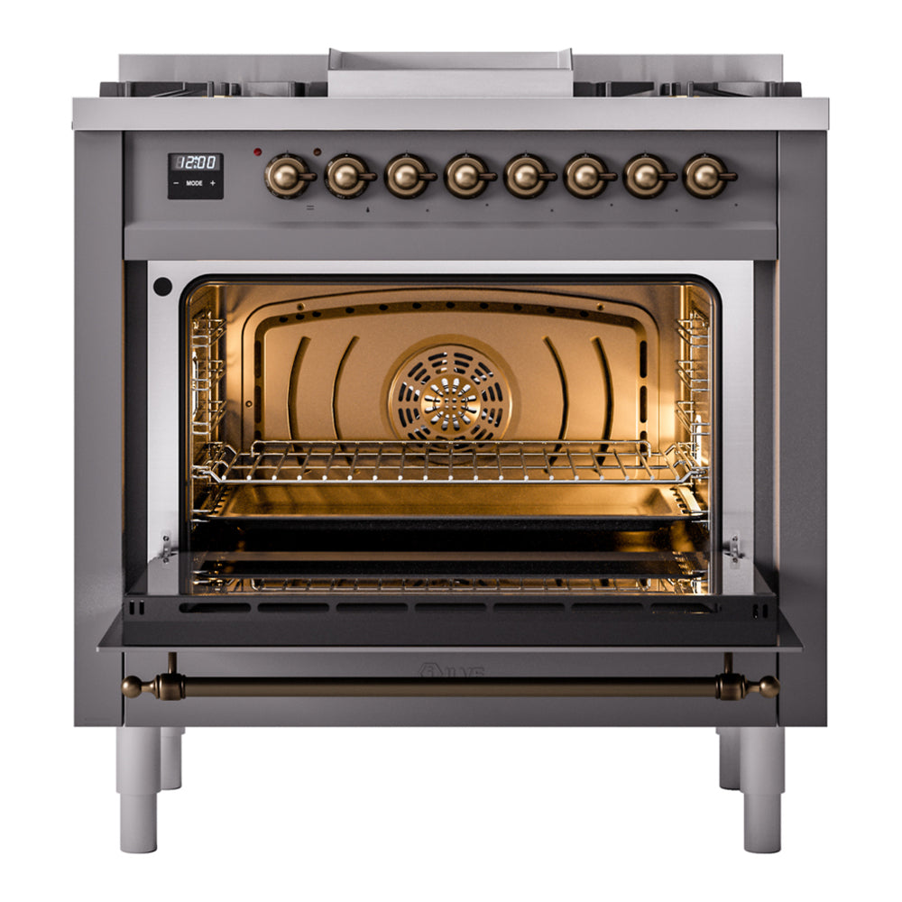 ILVE Nostalgie II 36" Graphite Matte Dual Fuel Range with 6 Burners and Griddle Triple Glass Door Liquid Propane