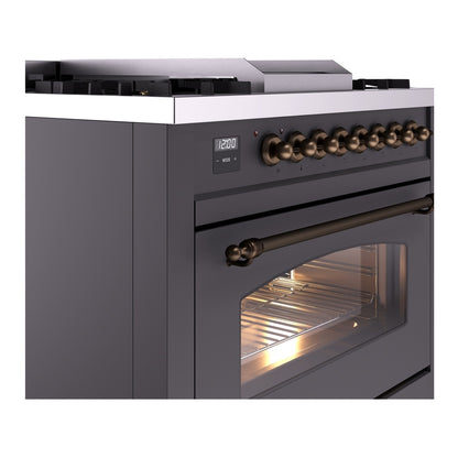 ILVE Nostalgie II 36" Graphite Matte Dual Fuel Range with 6 Burners and Griddle Triple Glass Door Liquid Propane