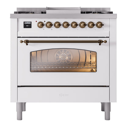ILVE Nostalgie II 36" White Dual Fuel Range with 6 Burners and Griddle Triple Glass Door Natural Gas