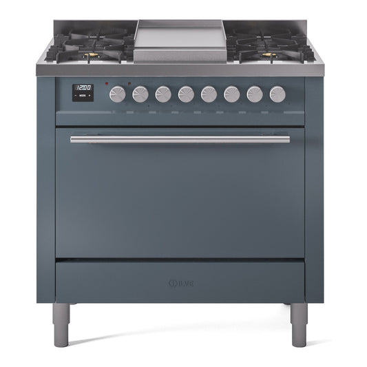 ILVE Professional Plus II 36" Dual Fuel Range with 6 Burners and Griddle Solid Door Liquid Propane
