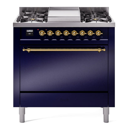 ILVE Nostalgie II 36" Midnight Blue Dual Fuel Range with 6 Burners and Griddle Solid Door Natural Gas