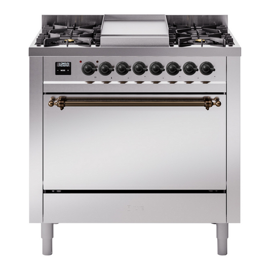 ILVE Nostalgie II 36" Stainless Steel Dual Fuel Range with 6 Burners and Griddle Solid Door Liquid Propane