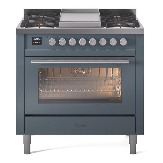 ILVE Professional Plus II 36" Dual Fuel Range with 6 Burners and Griddle Triple Glass Door Liquid Propane