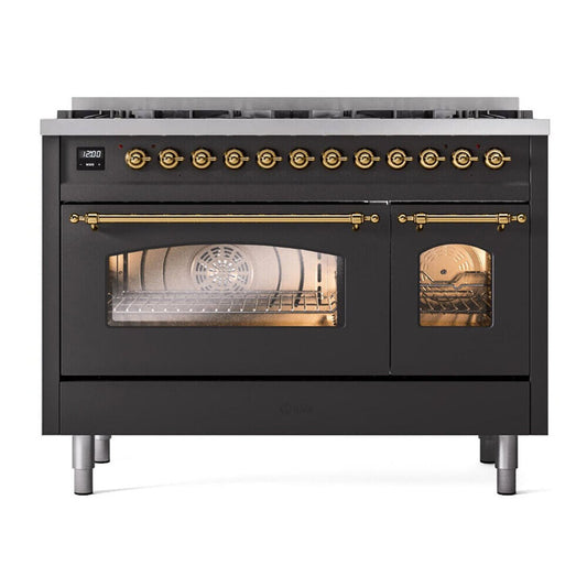 ILVE Nostalgie II 48" Graphite Matte Dual Fuel Range with 8 Burners Limited Edition Natural Gas