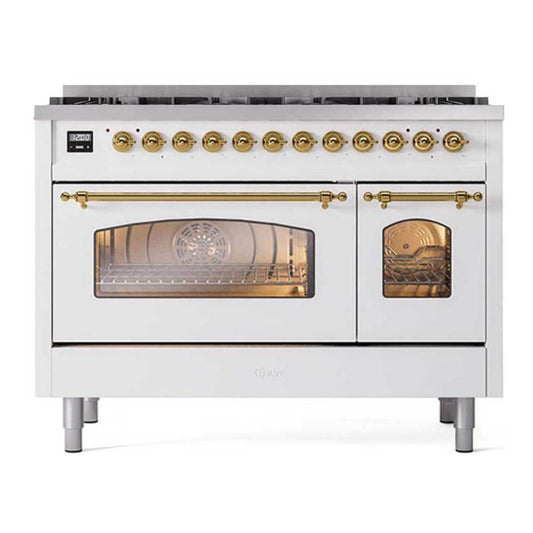ILVE Nostalgie II 48" White Dual Fuel Range with 8 Burners Limited Edition Natural Gas