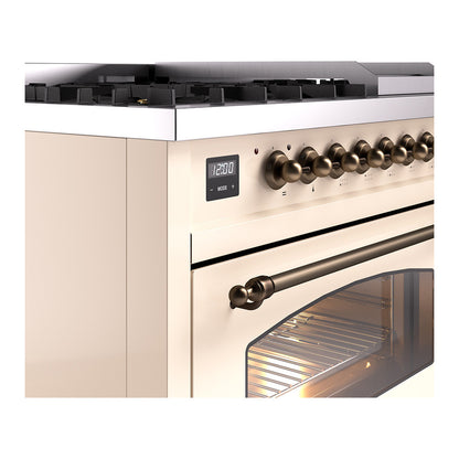 ILVE Nostalgie II 48" Antique White Dual Fuel Range with 8 Burners and Griddle Triple Glass Door Liquid Propane