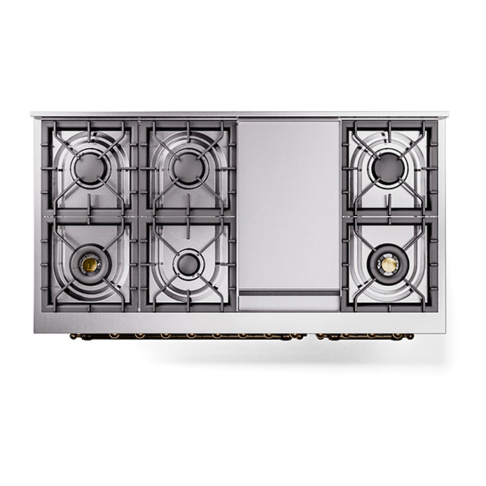 ILVE Nostalgie II 48" Antique White Dual Fuel Range with 8 Burners and Griddle Triple Glass Door Liquid Propane