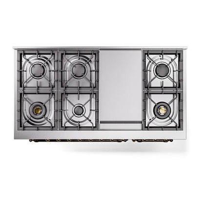 ILVE Nostalgie II 48" Antique White Dual Fuel Range with 8 Burners and Griddle Triple Glass Door Liquid Propane