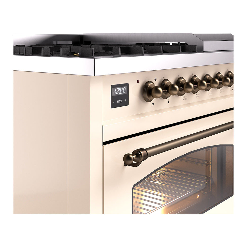 ILVE Nostalgie II 48" Antique White Dual Fuel Range with 8 Burners and Griddle Triple Glass Door Natural Gas