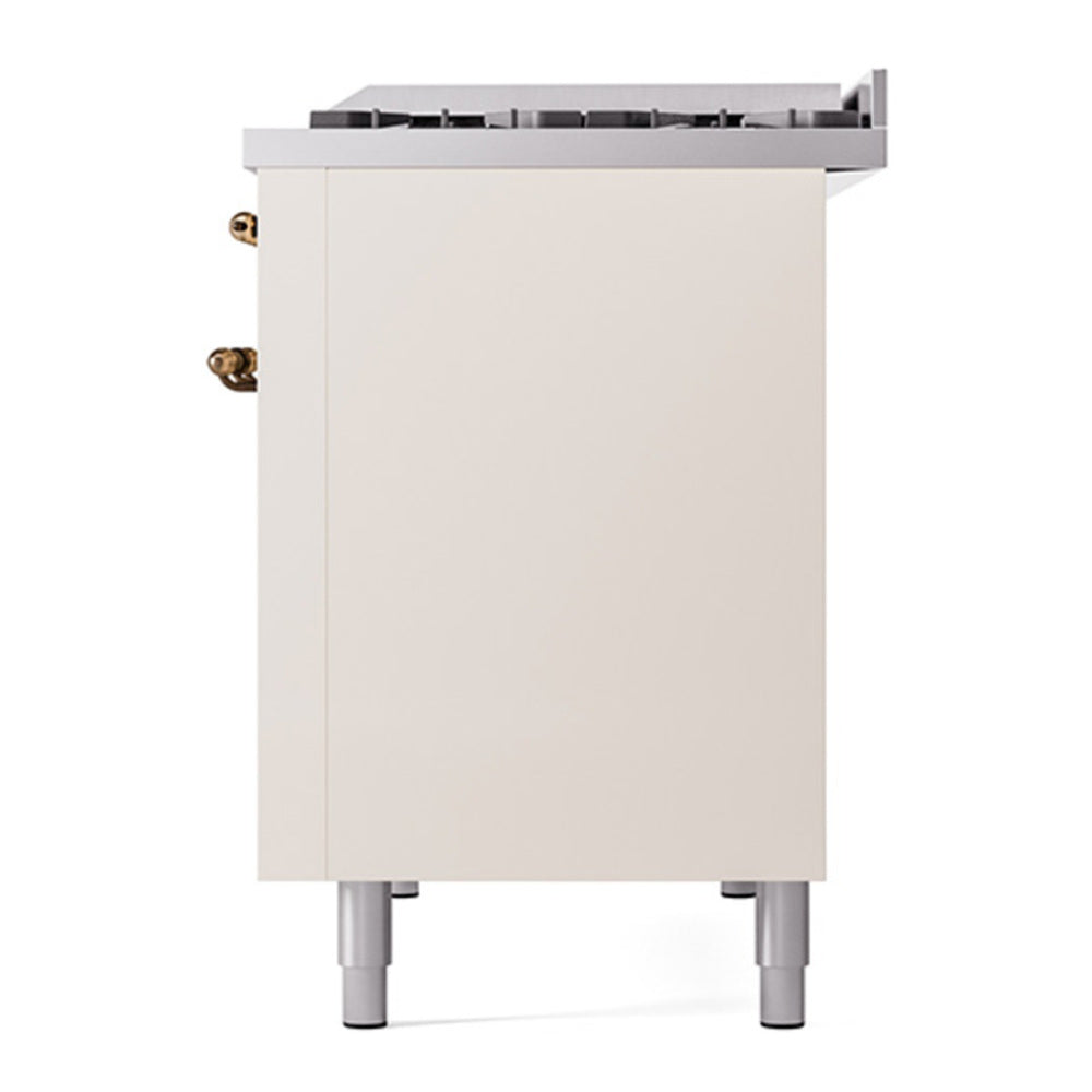 ILVE Nostalgie II 48" Antique White Dual Fuel Range with 8 Burners and Griddle Triple Glass Door Natural Gas